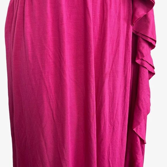 SPENSE Bright Pink Jersey Knit Maxi Sleeveless Ruffle Stretch Casual Dress sz M - Picture 9 of 16